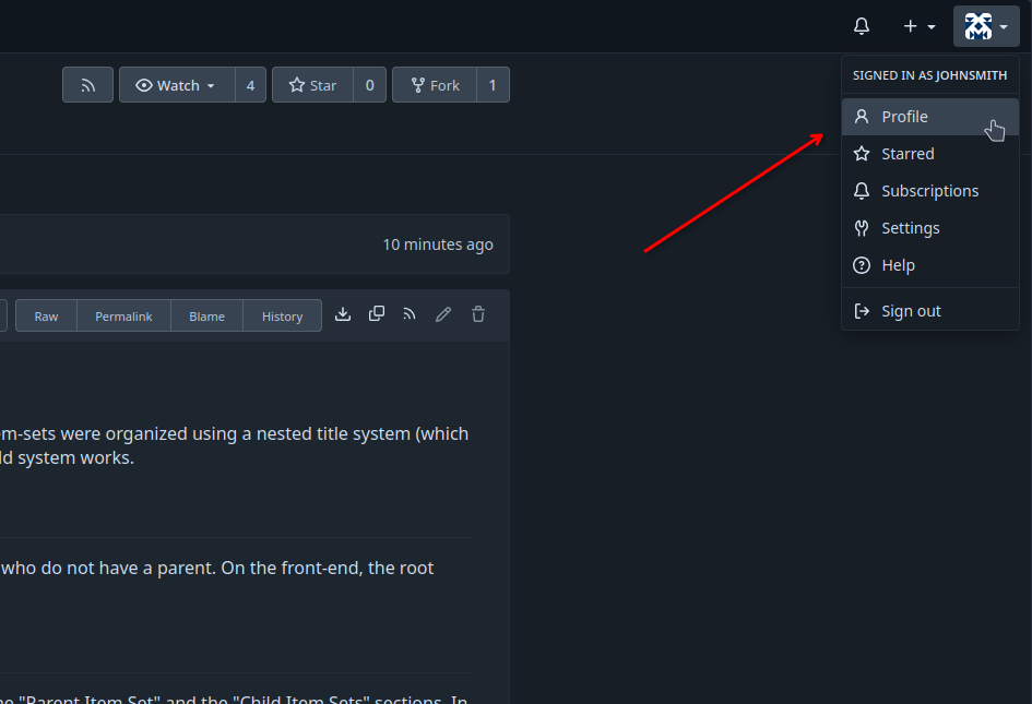 profile menu