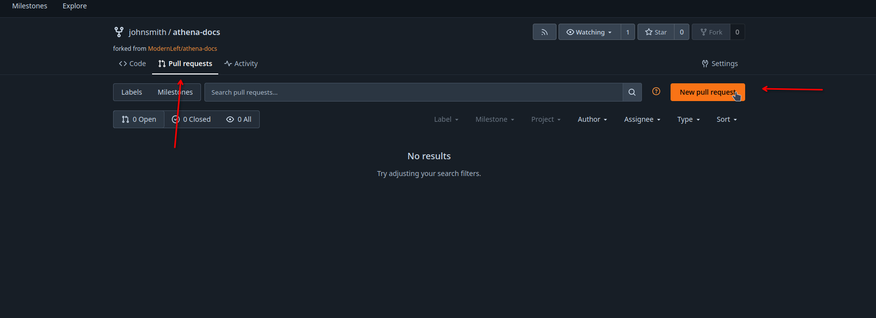new pull request button